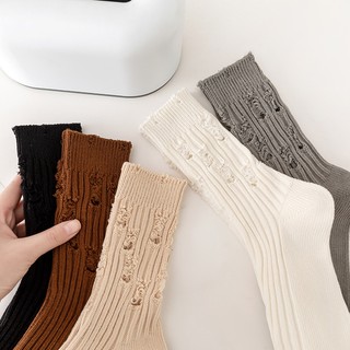 Hàng mới về mới vớ cotton cổ cao phối vết rách thời trang cho cặp đôi