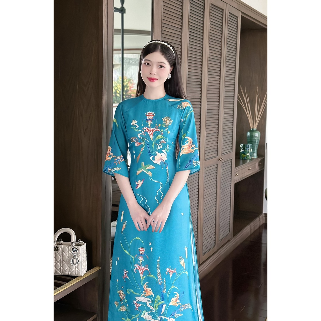 Áo dài cách tân chất liệu tơ óng in họa tiết cao cấp-  Xưởng Áo Dài Cách Tân - AD64