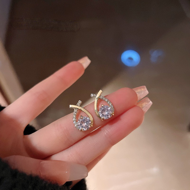 Bông Tai Hình Chữ Thập Đính Đá Zircon Đơn Giản Độc Đáo Thời Trang Cho Nữ