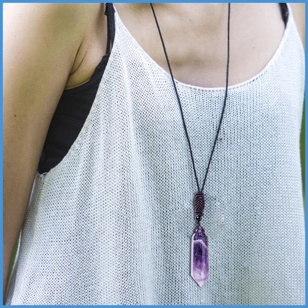 Vòng cổ Mặt Đá Pha Lê Thạch Anh Tím Thủ Công Cho Nam