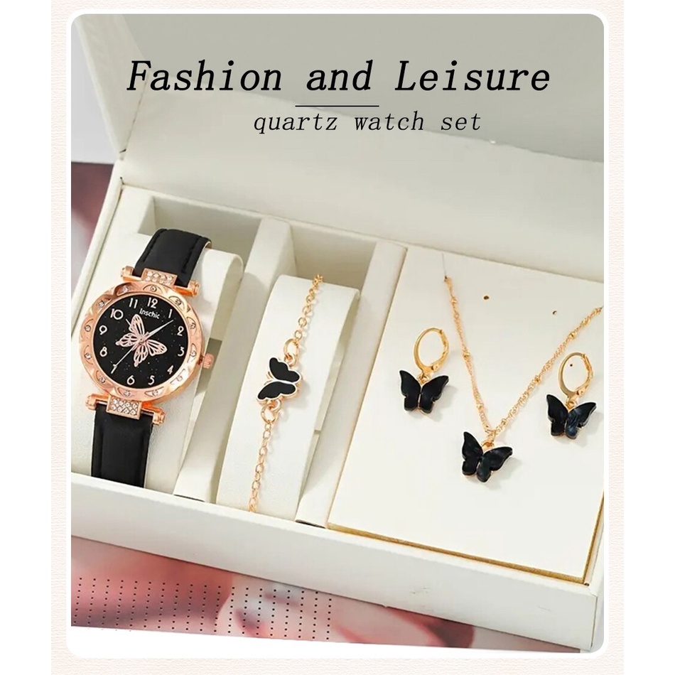 Set 5 Nhẫn Đồng Hồ Và Bông Tai Thời Trang Sang Trọng Cho Nữ