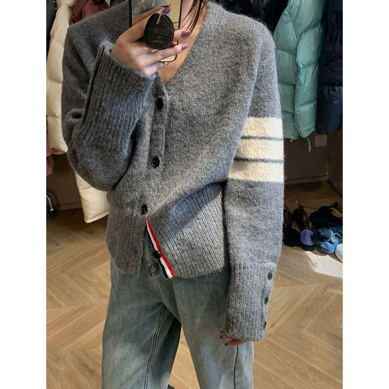 Áo Khoác Cardigan Dệt Kim Dáng Rộng Màu Sắc Retro