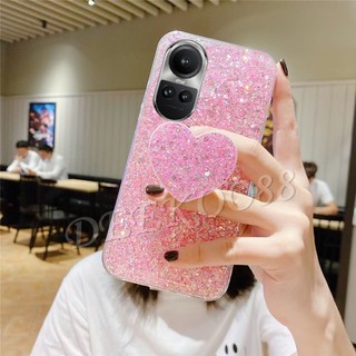 Ready stock phone case oppo reno 10 pro plus 10pro 10pro + 5g a78 a58 4g 2023 new bling diamon sequins glitter vỏ mềm chống va đập với giá đỡ love vỏ cho reno10 pro