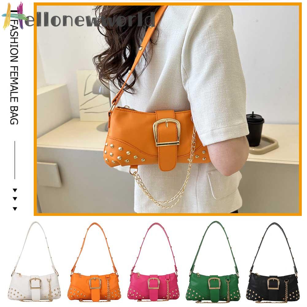 Pu clutch bag chain underarm bag đinh tán phong cách punk túi xách nữ đi lại đơn giản