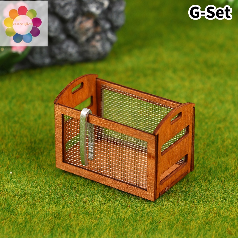 Vastji 1set 1:12 dollhouse miniature bread rack cake kệ lưu trữ hộp / giỏ w / kẹp nướng cảnh trang trí nhà búp bê phụ kiện vn