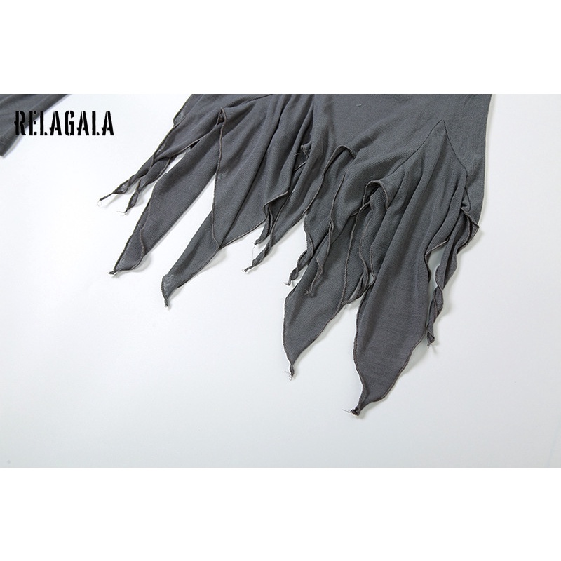 Relagala women's 2023 new solid color slim street fashion off shoulder halter t-shirt dài tay