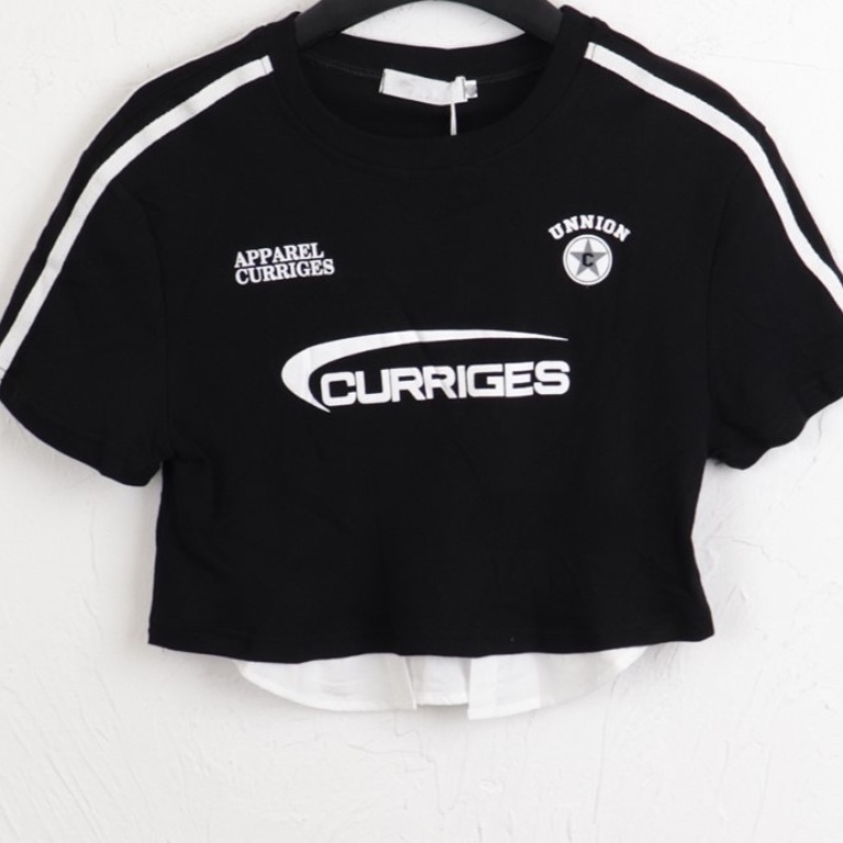 Áo thun croptop BH chất cotton tay ngắn phối màu in hình vintage kiểu Mỹ cho nữ