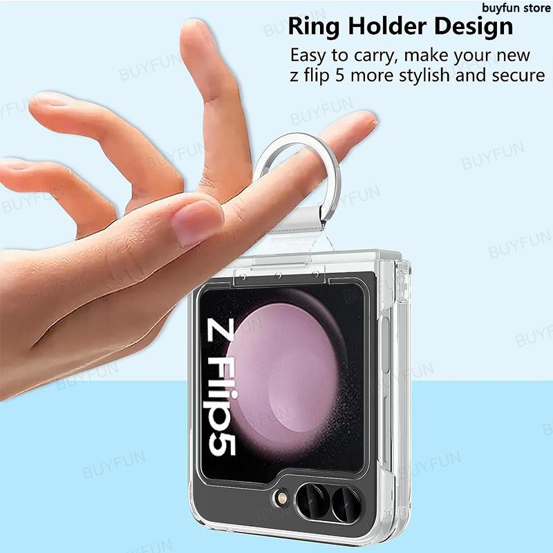 With Ring for Samsung Galaxy Z Flip 5 Flip5 5G Case Clear Slim Thin Protective Phone Cases Shockproof Case