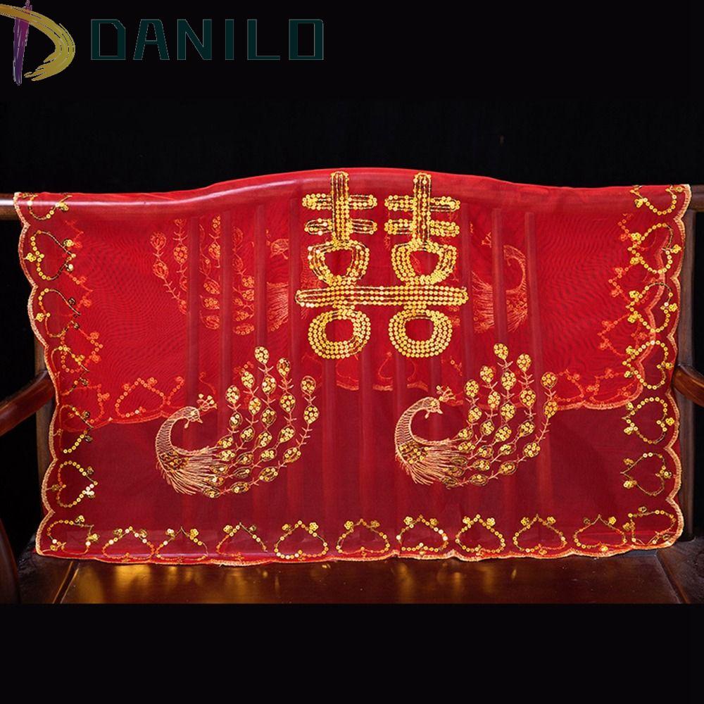 Danilo cô dâu mạng che mặt trung quốc cô dâu truyền thống mũ đội đầu đám cưới retro khăn che mặt đỏ khăn quàng cổ tua thêu mũ cô dâu