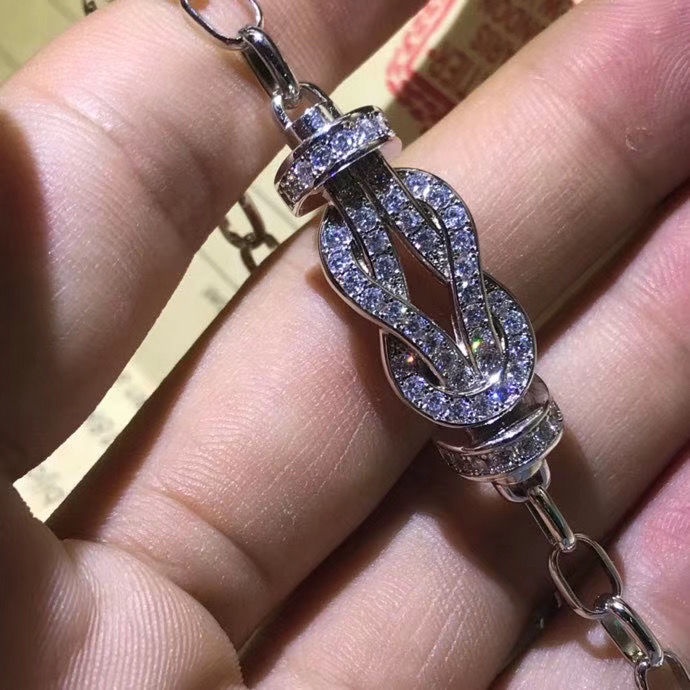Fred Gypsophila Vòng Tay Dây Xích Dày Đính Kim Cương Toàn Diện Khóa Hình Móng Ngựa Phong Cách Li Jiaqi Làm Quà Sinh Nhật