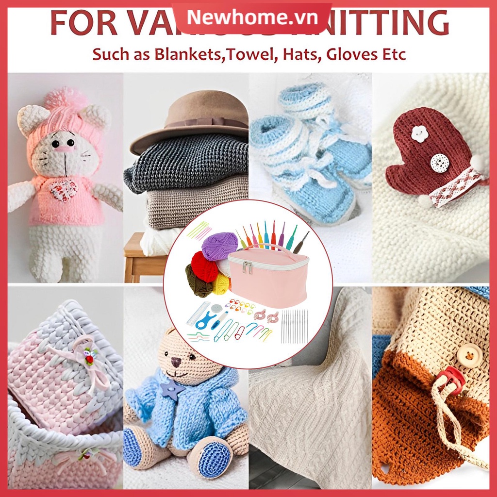 62 cái crochet hooks kit knitting starter kit ergonomic crochet soft grip handle crochet tools di động weave yarn kits shoptkc4654