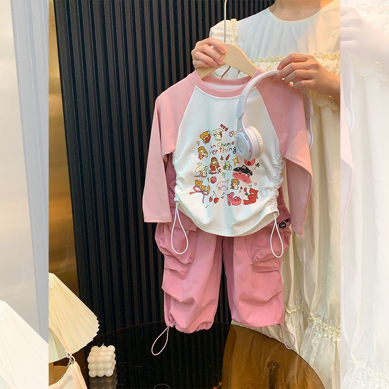 Girls '2023 new children cute wild printed drawstring t-shirt