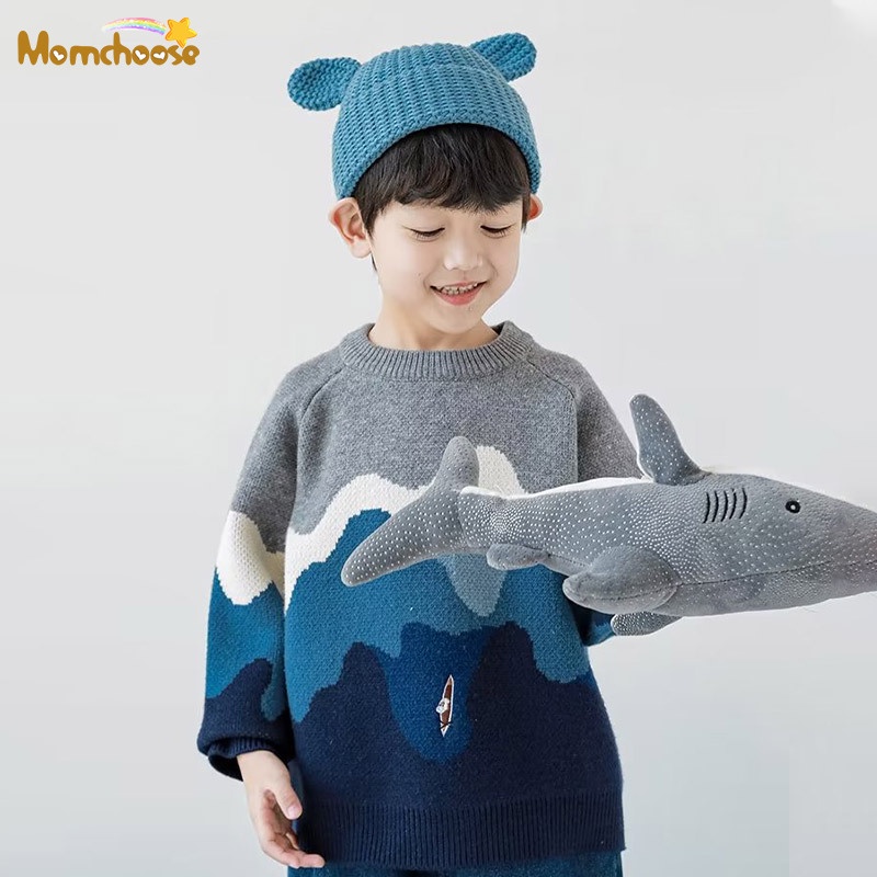 Momchoose thời trang hàn quốc bé trai áo len chui đầu trẻ em mùa thu và mùa đông áo len cổ tròn lớn trẻ em mùa đông hàn quốc dệt kim