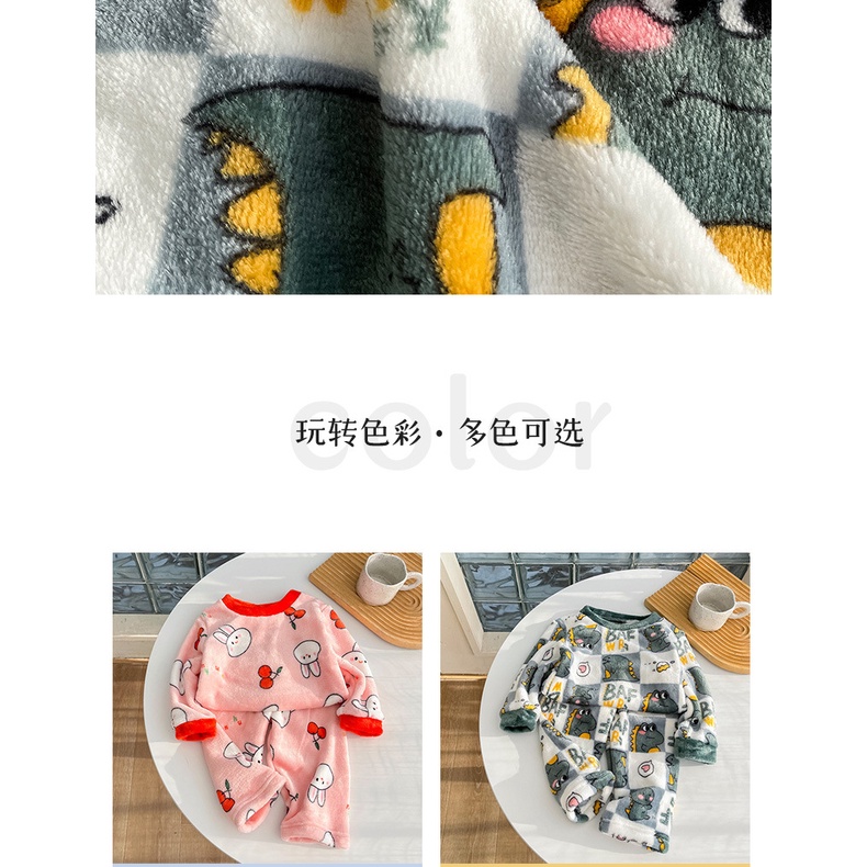 80-160cm Trẻ Em Thu Đông Bộ Đồ Ngủ Flannel Bé Gái Lót Lông Cừu Dày Quần Áo Gia Đình Bé Trai Bộ Đồ Lót Giữ Nhiệt