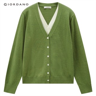 Áo cardigan giordano 18353206 cổ chữ v giả 2 màu tương phản