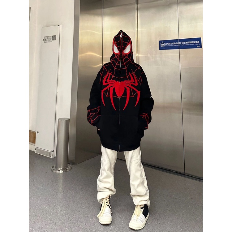 Áo Hoodie Thêu Hình Người Nhện Phong Cách vintage Mỹ