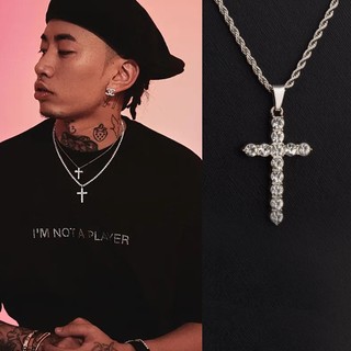 Full diamond cross necklace niche sweater chain trendy women all-match necklace design feel high-grade titanium steel