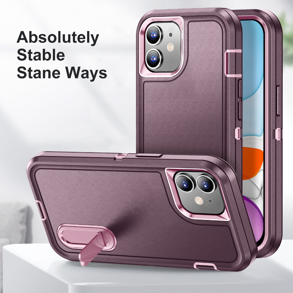 Vỏ bảo vệ chắc chắn 3 trong 1 cho iPhone 11 Pro Max X XS XR 7 8 Plus case chống sốc anti-drop dust-proof anti-slip camera protection built-in kickstand skin
