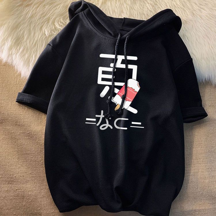 Áo thun tay lửng dáng rộng có mũ trùm đầu thời trang mùa hè mát mẻ cho sinh viên