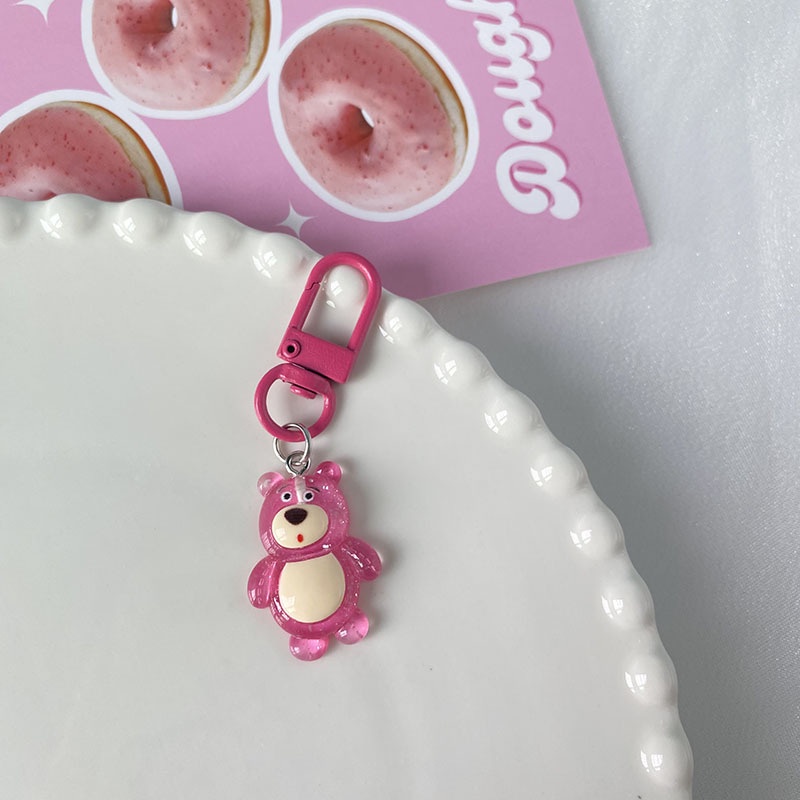 Móc khóa gấu dâu cute Móc Chìa Khóa Acrylic Hình Gấu Và Dâu Tây Dễ Thương