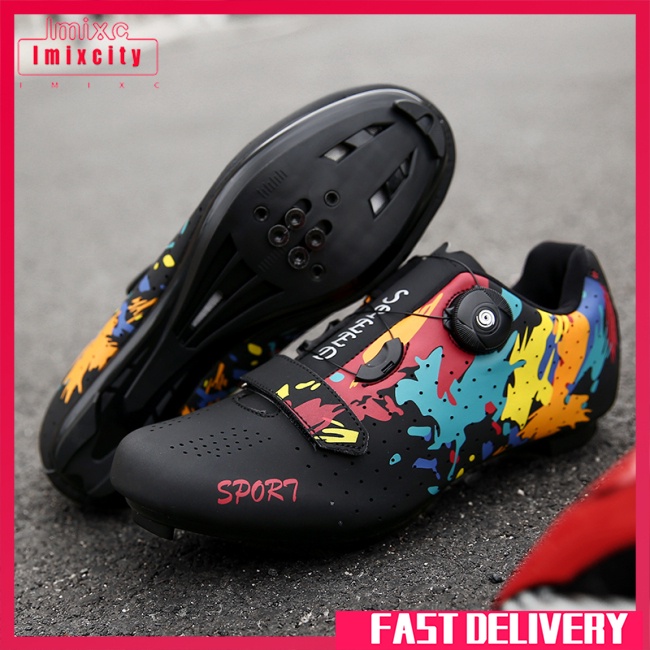 Imixcityname ✅Cod! Giày đạp xe đạp đường trường mtb spin giày xe đạp dành cho nam giới với ren nhanh tự khóa spd tương thích