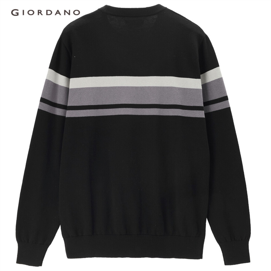 Áo len nam GIORDANO 13053601 cotton cổ tròn màu tương phản thời trang