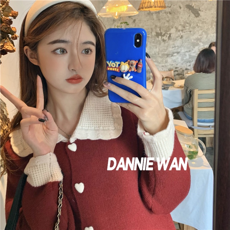 DannieWan  Áo Len áo cardigan áo nữ len Dễ thương Thể thao Fashion Cổ điển A21K03X 36Z230909