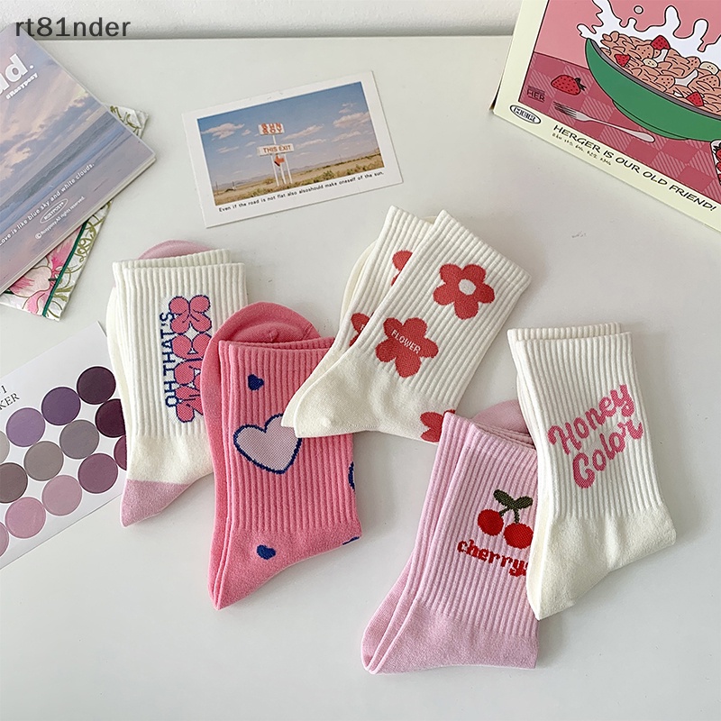 Rt màu hồng hoa phụ nữ vớ thời trang dễ thương ngọt ngào harajuku vớ bông thường hàn quốc nhật bản kawaii girls calcees n