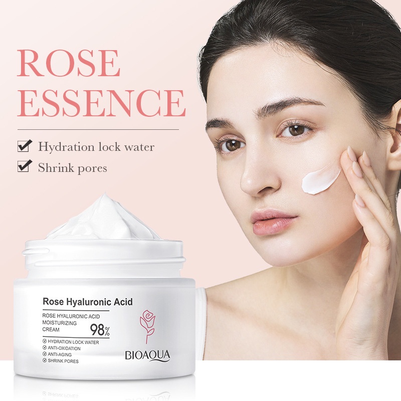Bioaqua rose hyaluronic acid moisturizer cream hydrating làm sáng tông màu da thu nhỏ lỗ chân lông 50g