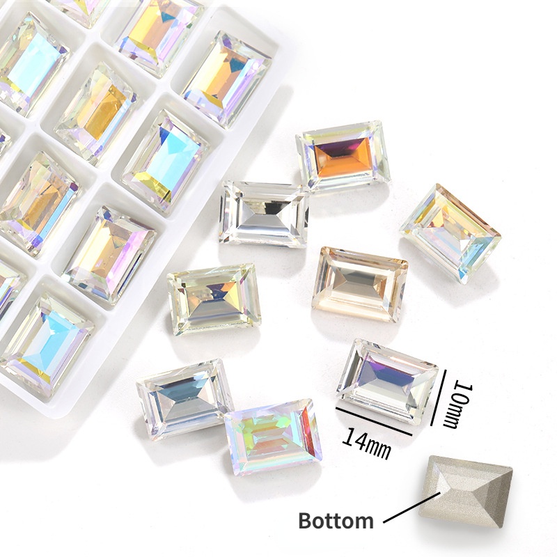 Hình chữ nhật Bước Cắt 10*14mm Sáng bóng Nail Art Crystal K9 Rhinestone cho Phụ kiện DIY