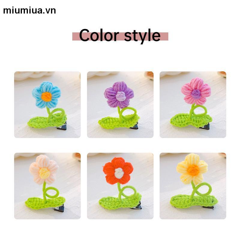 Miumiua🔮Kẹp tóc cây mầm xinh, hoa 6 cánh bằng len handmade