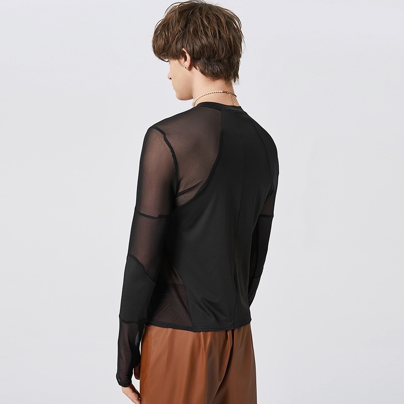 Áo INCERUN tay dài màu trơn phối lưới thời trang cho nam