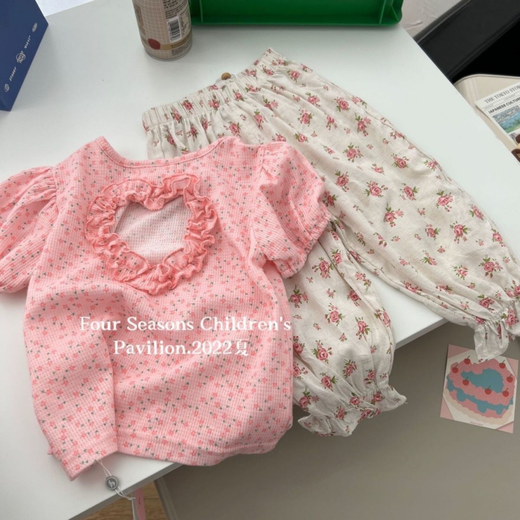 Hàng Mới Về Set Áo Thun Ngắn Tay In Chữ + Quần Short In Hoa Thời Trang Cho Bé Gái