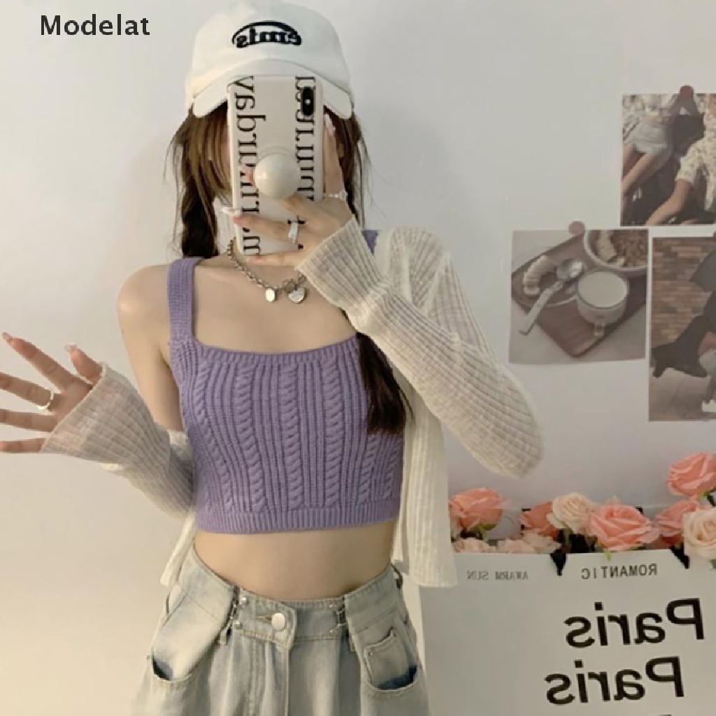 Áo Croptop Dệt Kim Không Tay Màu Sắc Ngọt Ngào Thời Trang Mùa Hè Cho Nữ