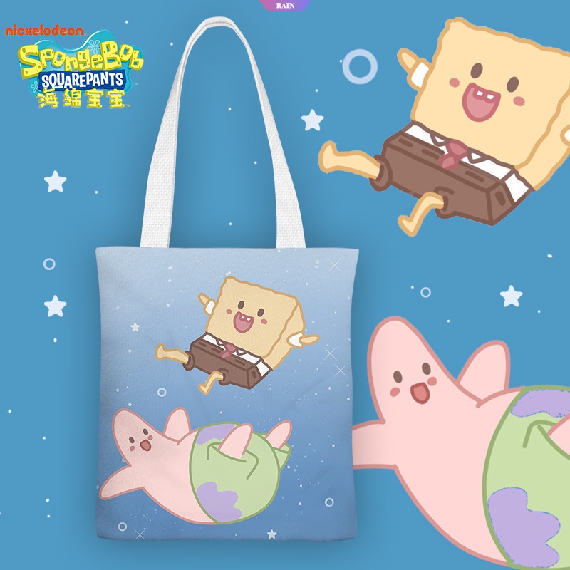 Túi Xách Đeo Vai Vải Canvas In Hoạt Hình SpongeBob Patrick Ngôi Sao Đơn Giản Ngọt Ngào Cho Nữ [RAIN]