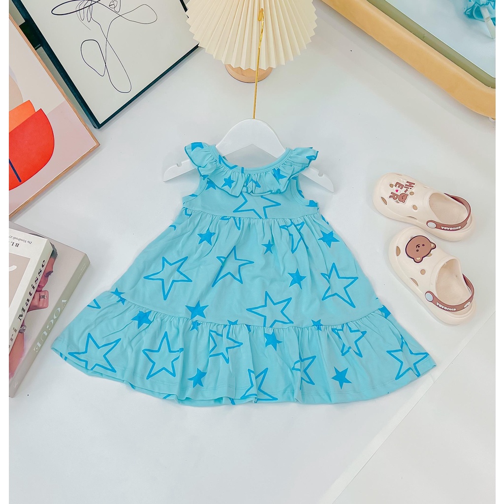 [HÀNG MỚI VỀ] DÁNG DÀI Váy ba lỗ cách điệu cổ bèo 2 tầng lưng chéo cho bé từ 9-22kg BẢNG MÀU 1
