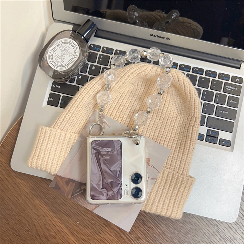 Bao Da Điện Thoại Nắp Lật Kèm Dây Đeo Chuỗi Hạt Sang Trọng Cho oppo find n3 flip findn2 flip find n2 Ốp