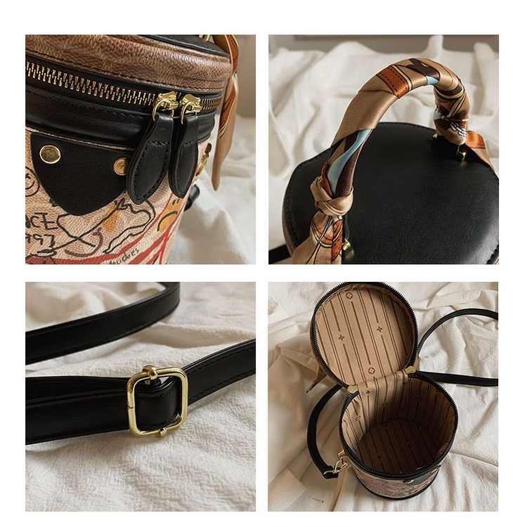 Túi Đeo Chéo Hình Trụ Họa Tiết Graffiti Thời Trang Dành Cho Nữ