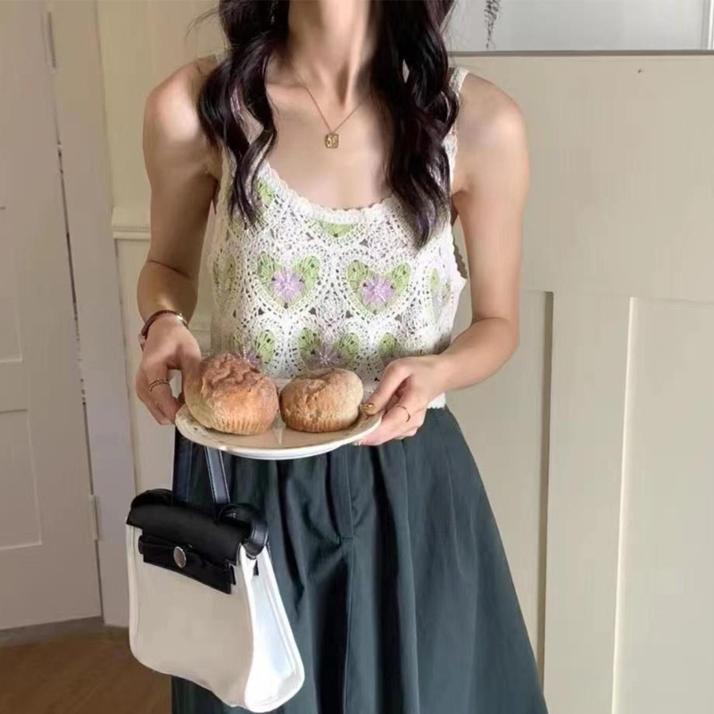 Áo Croptop Hai Dây Dệt Kim Cổ Chữ U Họa Tiết Hoa Thời Trang Đường Phố Gợi Cảm Dành Cho Bạn Nữ