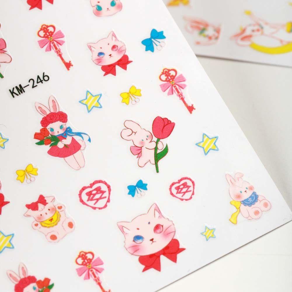 Miếng Dán Trang Trí Móng Tay Tự Dính Họa Tiết Thỏ / Hoa Tulip / Nơ Dễ Thương Thời Trang