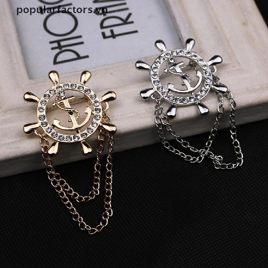 1 Huy Hiệu Cài Áo Hình Bánh Lái Phối Tua Rua Đính Đá Xanh Navy Corsage Boat Boutonniere