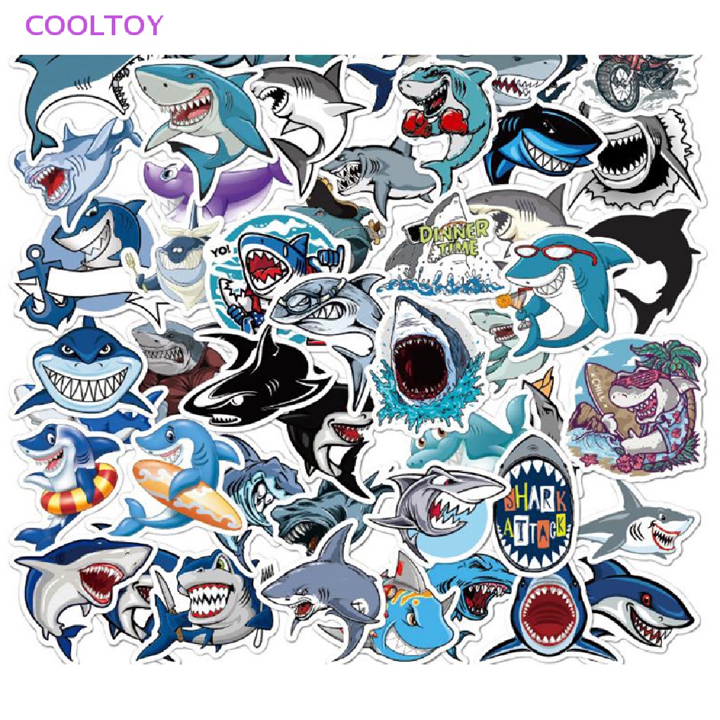 Cooltoy Bộ 50 Sticker Hình Cá Mập Dễ Thương Trang Trí Laptop Ván Trượt Hành Lý Guitar