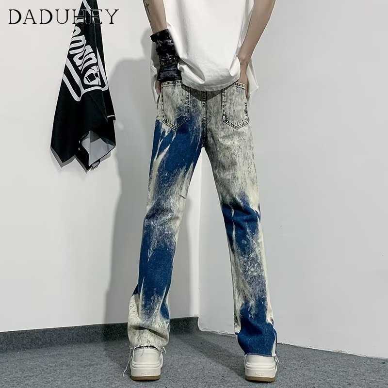 DaDuHey Men's Trendy Wild Straight Casual Pants 2023 New Korean Style Retro Color Matching Jeans