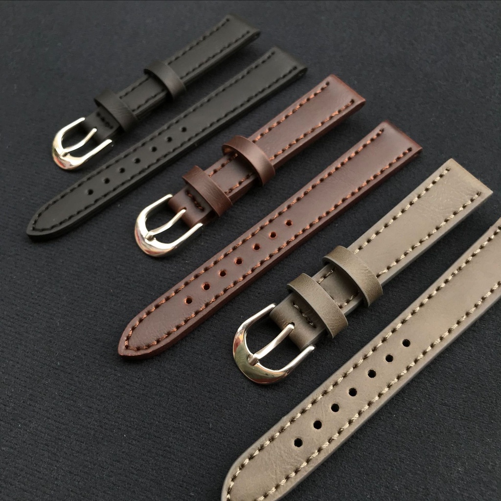 Dây Đeo Đồng Hồ Bằng Da Bò 14mm 16mm Dành Cho Nam Nữ