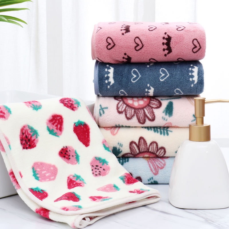 Khăn Lau Mặt Vải Nhung San Hô Cotton Thấm Hút Không Phai Màu In Họa Tiết Dễ Thương Phong Cách Hàn Quốc