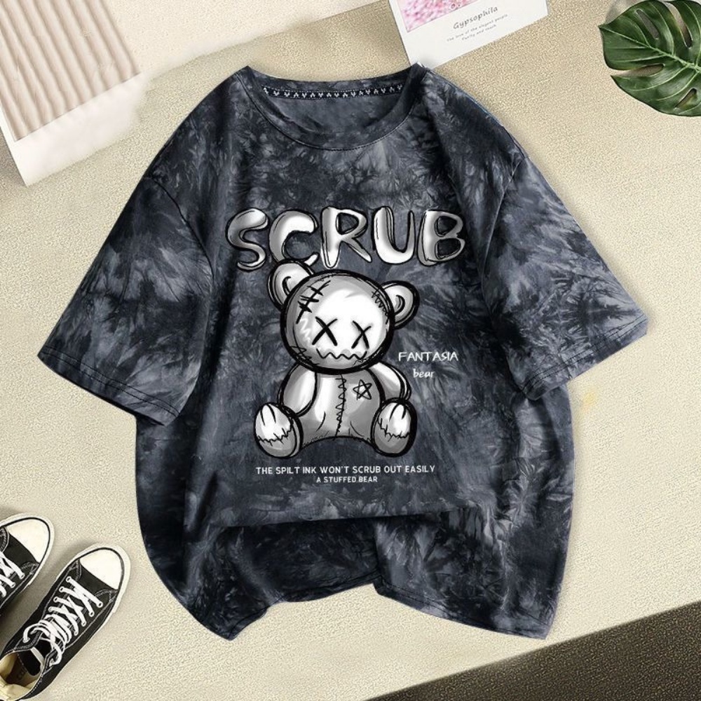 Mẫu mới combo áo thun form rộng loang gấu scrub kèm quần short sọc ngang cá tính septembergod top 014 ghep short 016