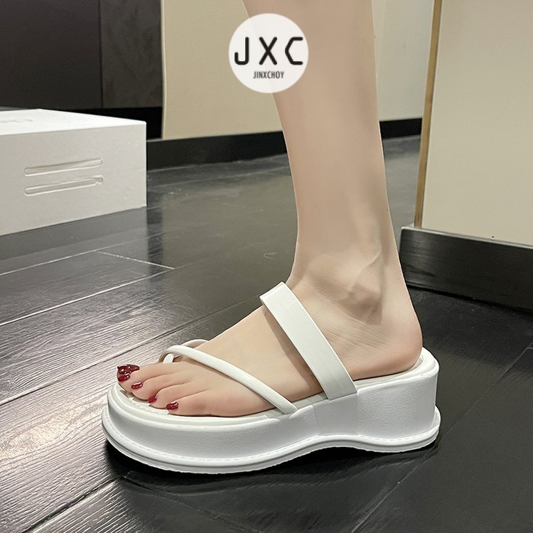 JINxCHOY Giày sandal JINXCHOY mũi tròn hở ngón màu trơn thoải mái hợp thời trang mới