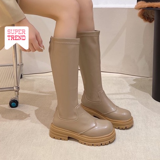 Giày Cao Gót Mũi Tròn Màu Trơn Phối Khóa Kéo Thời Trang Cho Nữ