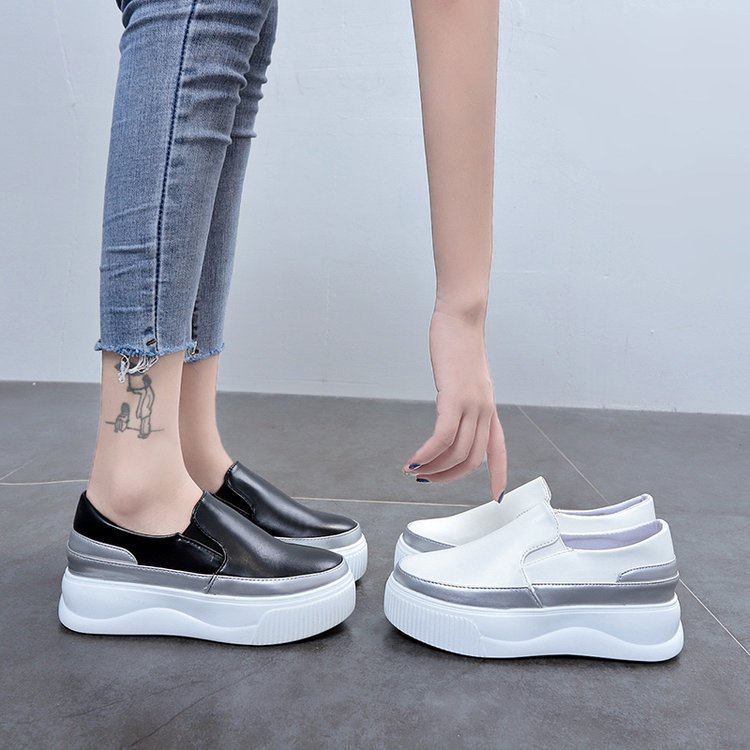 Giày Lười Đế Dày Tăng Chiều Cao Màu Trắng Phong Cách Hàn Quốc Thời Trang Hè Thu Cho Nữ Bán Giới Hạn