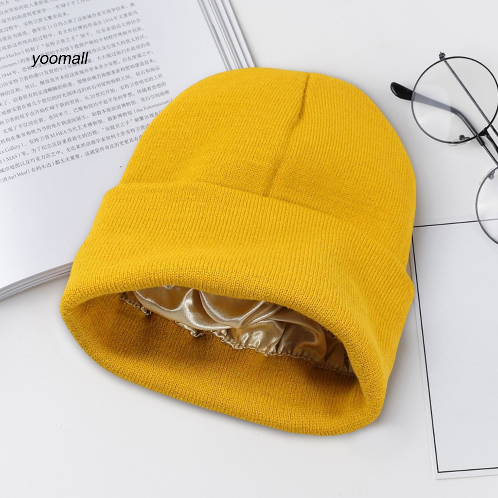 Yo / Mũ Beanie Dệt Kim Không Vành Co Giãn Màu Trơn Giữ Nhiệt Mùa Thu Đông Đường Phố Cho Nữ